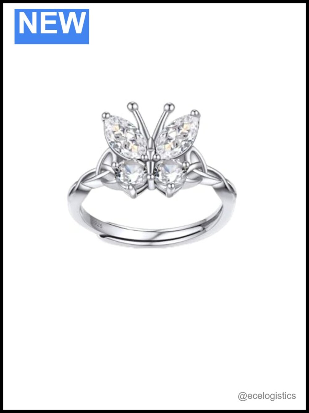 Sterling Silver Butterfly Ring Adjustable Birthstone Crystal